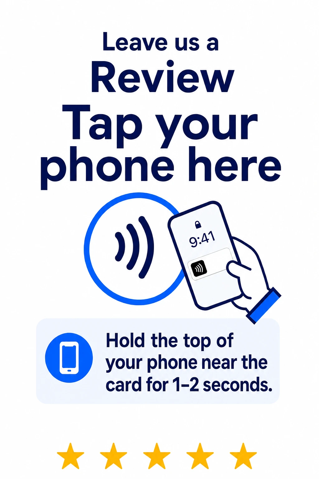 Leave us a review card with NFC tapping instructions